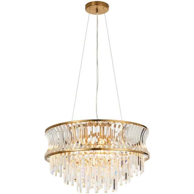 Merano Vittoria Crystal and Clear Glass Warm Brass Plate Pendant Light - Size: 61 x 61 x 186.5cm - Brown - Wilko - image 1