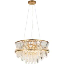 Merano Vittoria Crystal and Clear Glass Warm Brass Plate Pendant Light - Size: 61 x 61 x 186.5cm - Brown - Wilko - thumbnail 1