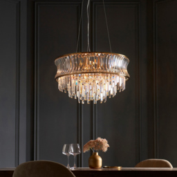 Merano Vittoria Crystal and Clear Glass Warm Brass Plate Pendant Light - Size: 61 x 61 x 186.5cm - Brown - Wilko - thumbnail 3
