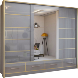 Sliding Wardrobes 4U 2 Sliding Door Grey Modern Wide High Gloss Mirrored Wardrobe 253cm - Size: 2 Door - Wilko - thumbnail 3