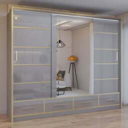 Sliding Wardrobes 4U 2 Sliding Door Grey Modern Wide High Gloss Mirrored Wardrobe 253cm - Size: 2 Door - Wilko