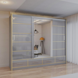 Sliding Wardrobes 4U 2 Sliding Door Grey Modern Wide High Gloss Mirrored Wardrobe 253cm - Size: 2 Door - Wilko - thumbnail 4
