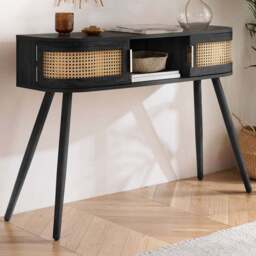 Birlea Noah 2 Door Single Shelf Black Rattan Console Table - Size: 83.5 x 110 x 35cm - Wilko