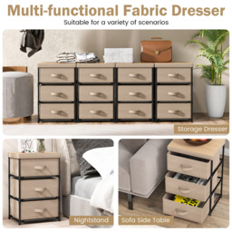 Costway 3 Drawer Coffee Fabric Nightstand with Removable Lid - Brown - Wilko - thumbnail 7