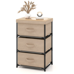 Costway 3 Drawer Coffee Fabric Nightstand with Removable Lid - Brown - Wilko - thumbnail 3