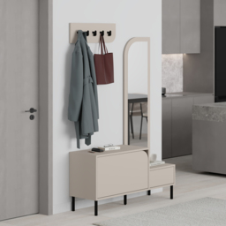 Decortie Mila 2 Door Sandstone Shoe Cabinet with Mirror and 5 Hook Hanger - Size: 172 x 112 x 37cm - Cream - Wilko - thumbnail 6