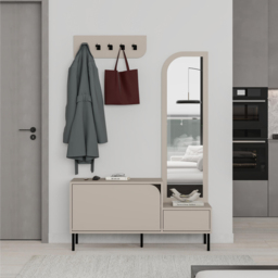 Decortie Mila 2 Door Sandstone Shoe Cabinet with Mirror and 5 Hook Hanger - Size: 172 x 112 x 37cm - Cream - Wilko - thumbnail 5