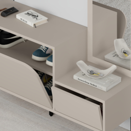 Decortie Mila 2 Door Sandstone Shoe Cabinet with Mirror and 5 Hook Hanger - Size: 172 x 112 x 37cm - Cream - Wilko - thumbnail 4