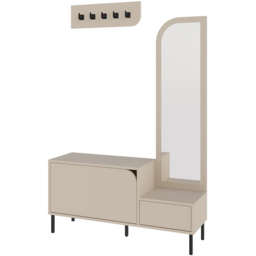 Decortie Mila 2 Door Sandstone Shoe Cabinet with Mirror and 5 Hook Hanger - Size: 172 x 112 x 37cm - Cream - Wilko - thumbnail 3