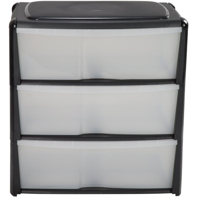 Black 3 Drawer Wide Storage Unit - Size: 59 x 67 x 39cm - Wilko - image 1