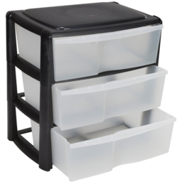Black 3 Drawer Wide Storage Unit - Size: 59 x 67 x 39cm - Wilko - thumbnail 4
