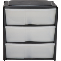 Black 3 Drawer Wide Storage Unit - Size: 59 x 67 x 39cm - Wilko