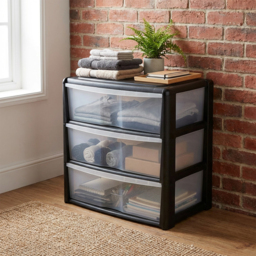 Black 3 Drawer Wide Storage Unit - Size: 59 x 67 x 39cm - Wilko - thumbnail 7