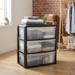 Black 3 Drawer Wide Storage Unit - Size: 59 x 67 x 39cm - Wilko - thumbnail 6