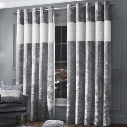 Intimates Diamante Silver Crushed Velvet Eyelet Curtains 168 x 137cm - Size: W 168 x D 137cm - Wilko