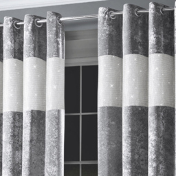 Intimates Diamante Silver Crushed Velvet Eyelet Curtains 168 x 137cm - Size: W 168 x D 137cm - Wilko - thumbnail 4