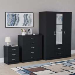 VIDA DESIGNS Riano Black 3 Piece Bedroom Furniture Set - Wilko