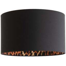 ValueLights Oasis Black Large Drum Shade with Leopard Inner - Size: 25 x 41 x 41cm - Wilko