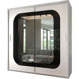 Sliding Wardrobes 4U Chelsea 2 Door White and Black Central Curved Mirrored Wardrobe 150cm - Wilko - thumbnail 3