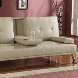 Brooklyn 2 Seater Cream Faux Leather Italian Sofa Bed with Cup Holder - Wilko - thumbnail 4