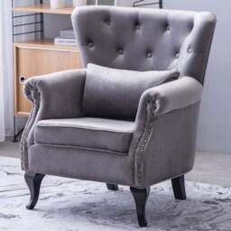 Living and Home Grey Velvet Accent Armchair with Cushion - Size: Single - Wilko