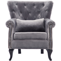 Living and Home Grey Velvet Accent Armchair with Cushion - Size: Single - Wilko - thumbnail 3