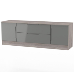 Crowndale Milan 2 Door 2 Drawer Grey Gloss and Grey Oak Wide TV Unit Ready Assembled - Size: 50 x 144 x 39cm - Grey Gloss & Grey Oak - Wilko - thumbnail 3