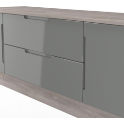 Crowndale Milan 2 Door 2 Drawer Grey Gloss and Grey Oak Wide TV Unit Ready Assembled - Size: 50 x 144 x 39cm - Grey Gloss & Grey Oak - Wilko - thumbnail 5