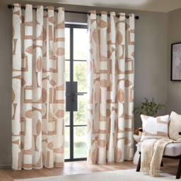 Hoem Carro Clay Abstract Eyelet Curtains 229 x 183cm - Size: W 229 x D 183cm - Pink - Wilko