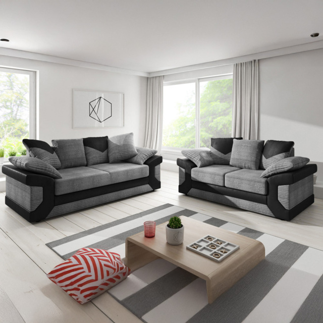 Portland Dino 5 Seater Black and Grey Sofa Suite with Scatter Back - Wilko - image 1