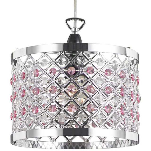 Happy Homewares Modern Sparkly Clear and Pink Beads Ceiling Light Pendant Shade - Size: 17 x 24 x 24cm - Wilko - image 1