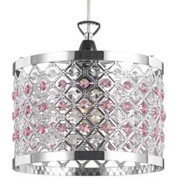 Happy Homewares Modern Sparkly Clear and Pink Beads Ceiling Light Pendant Shade - Size: 17 x 24 x 24cm - Wilko