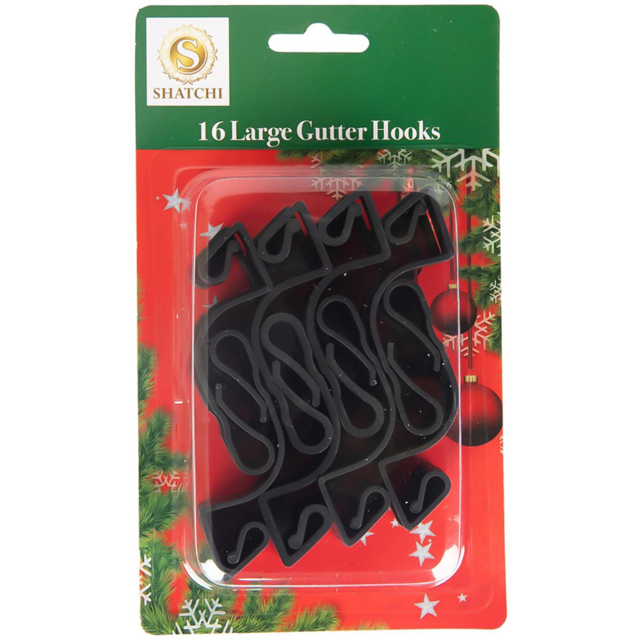 Shatchi Large Black Outdoor Gutter Hooks 16 Pack - Size: 35 x 1.5 x 25cm - Wilko - image 1