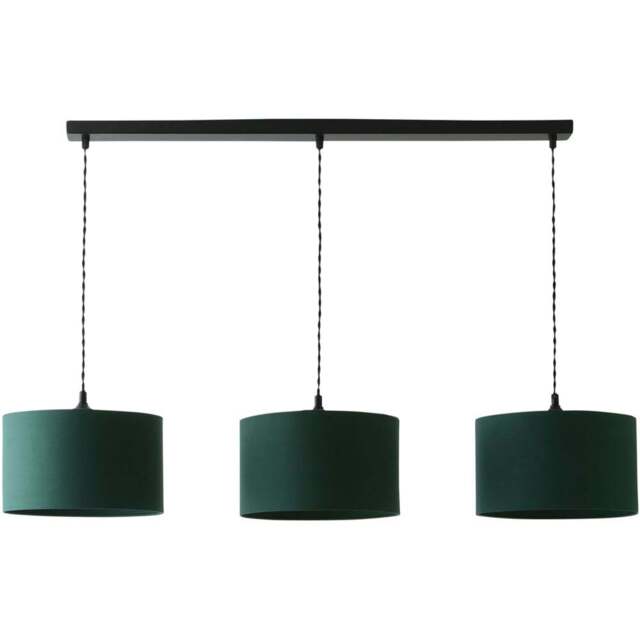 ValueLights Reni Dark Green Drum Shade 3 Drop Bar Matte Black Diner LED Ceiling Light - Size: 123.5 x 98 x 25cm - Wilko - image 1
