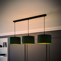 ValueLights Reni Dark Green Drum Shade 3 Drop Bar Matte Black Diner LED Ceiling Light - Size: 123.5 x 98 x 25cm - Wilko - thumbnail 7