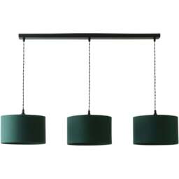 ValueLights Reni Dark Green Drum Shade 3 Drop Bar Matte Black Diner LED Ceiling Light - Size: 123.5 x 98 x 25cm - Wilko - thumbnail 1