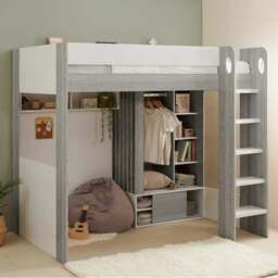 Flair Hampton Single White and Grey High Sleeper Frame - Wilko - thumbnail 1
