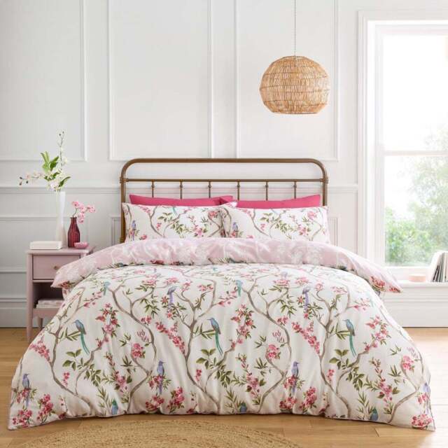 Cherry Blossom Birds Duvet Set Pink Superking - Size: Super King - Divante - Wilko - image 1