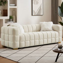 Furniture One 3 Seater White Teddy Fleece Sofa with 2 Pillows - Wilko