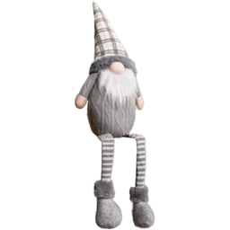 Samuel Alexander Grey Sitting Gonk Christmas Decoration with Tartan Hat 73cm - Size: 73 x 14 x 14cm - Wilko