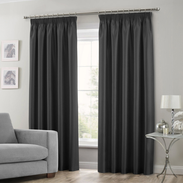 Intimates Faux Silk Black Curtains 168 x 229cm - Size: W 168 x D 229cm - Wilko - image 1