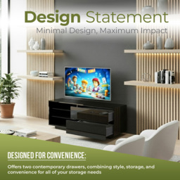 Centurion Supports Gallus 2 Drawer 3 Shelf Gloss Black TV Unit - Size: 47.5 x 110 x 39.5cm - Wilko - thumbnail 5