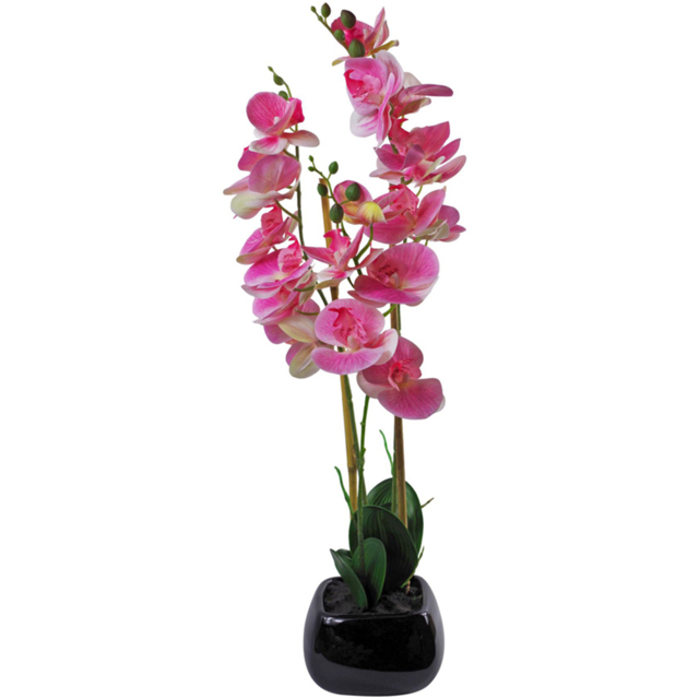 Leaf Artificial Pink Orchid Plant in Black Ceramic Planter 70cm - Size: 70 x 30 x 30cm - Wilko - image 1