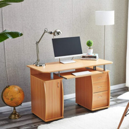 Deluxe Computer Desk with 3 Drawers & Storage Cabinet - Beech - Size: 74 x 120 x 55cm - Brown - Wicklow - Wilko - thumbnail 4