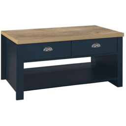 Highgate 2 Drawer Navy and Oak Coffee Table - Size: 53 x 99 x 50cm - Blue - Birlea - Wilko - thumbnail 5
