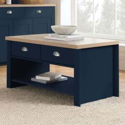 Highgate 2 Drawer Navy and Oak Coffee Table - Size: 53 x 99 x 50cm - Blue - Birlea - Wilko - thumbnail 1