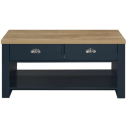 Highgate 2 Drawer Navy and Oak Coffee Table - Size: 53 x 99 x 50cm - Blue - Birlea - Wilko - thumbnail 3