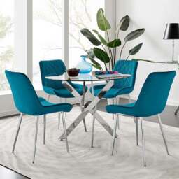 Furniturebox Arona Cesano 4 Seater Round Dining Set Blue and Chrome - Wilko - thumbnail 1