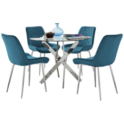 Furniturebox Arona Cesano 4 Seater Round Dining Set Blue and Chrome - Wilko - thumbnail 3