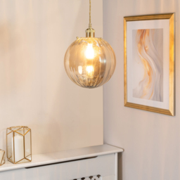 ValueLights Chessy Ribbed Easy Fit Glass Shade - Size: 25 x 25 x 25cm - Gold - Wilko - thumbnail 3